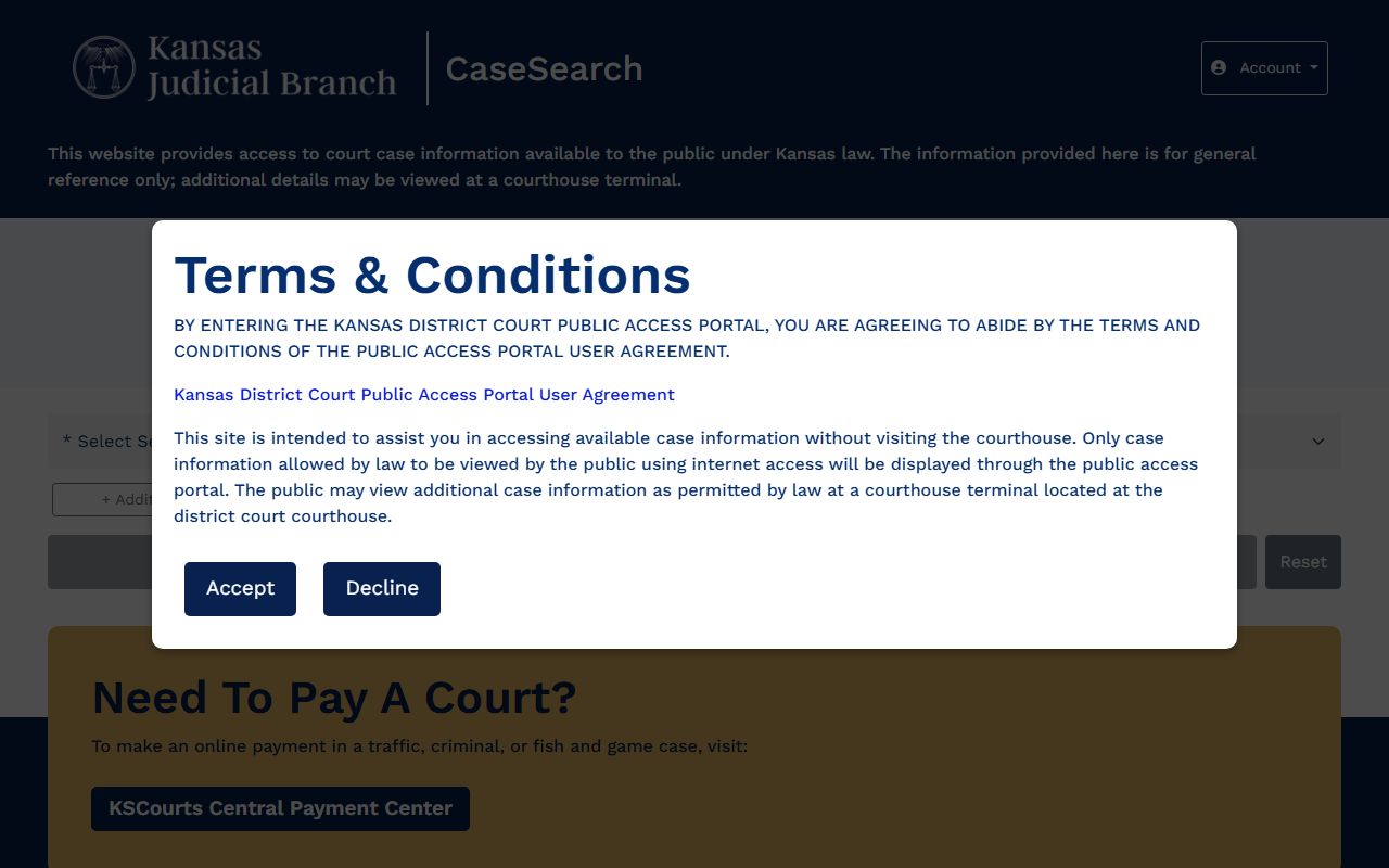 Sedgwick County court records search login on the Kansas CaseSearch portal