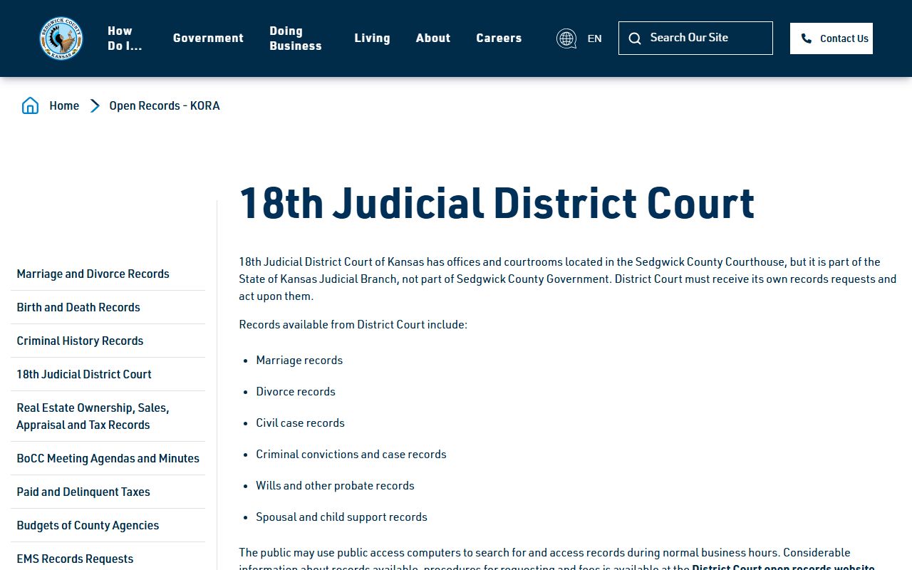 Sedgwick County KORA pointer explaining the district court clerk is a state office