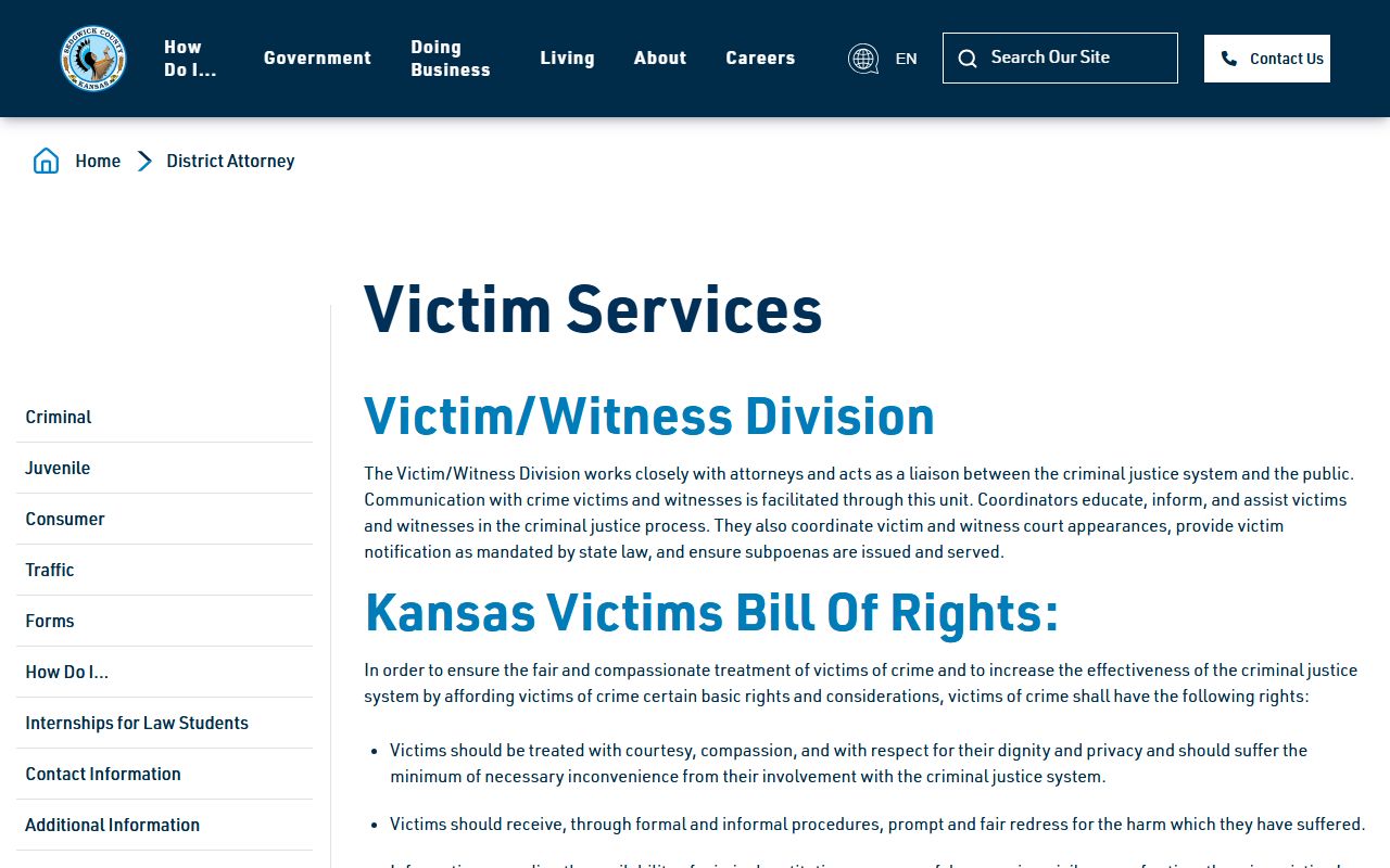 Sedgwick County DA victim services, distinct from the court clerk records office