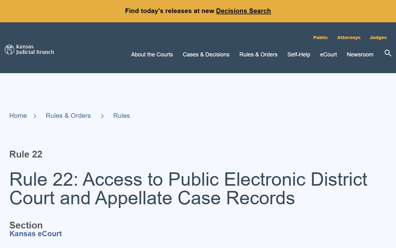Kansas Supreme Court Rule 22 limits on public Sedgwick County court records