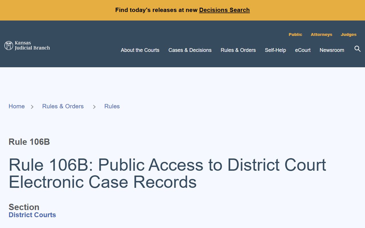 Kansas Supreme Court Rule 106B on public access to Sedgwick County court records