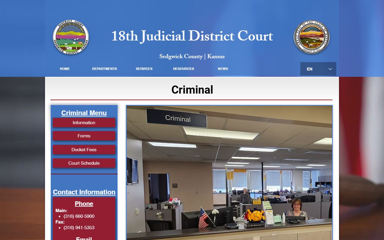 Sedgwick County criminal records department page covering felony and misdemeanor cases