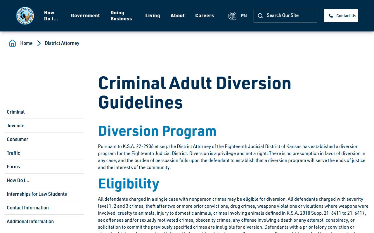 Sedgwick County criminal diversion guidelines that affect criminal records
