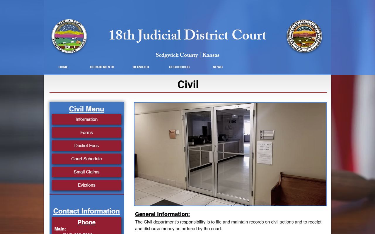 Sedgwick County District Court civil department page with court records detail