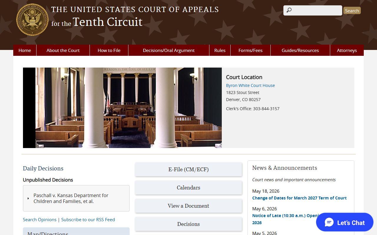 Tenth Circuit Court of Appeals page for federal cases beyond Sedgwick County court records