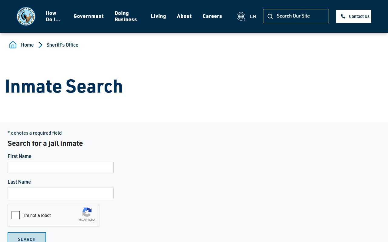 Sedgwick County inmate search form and public record disclaimer