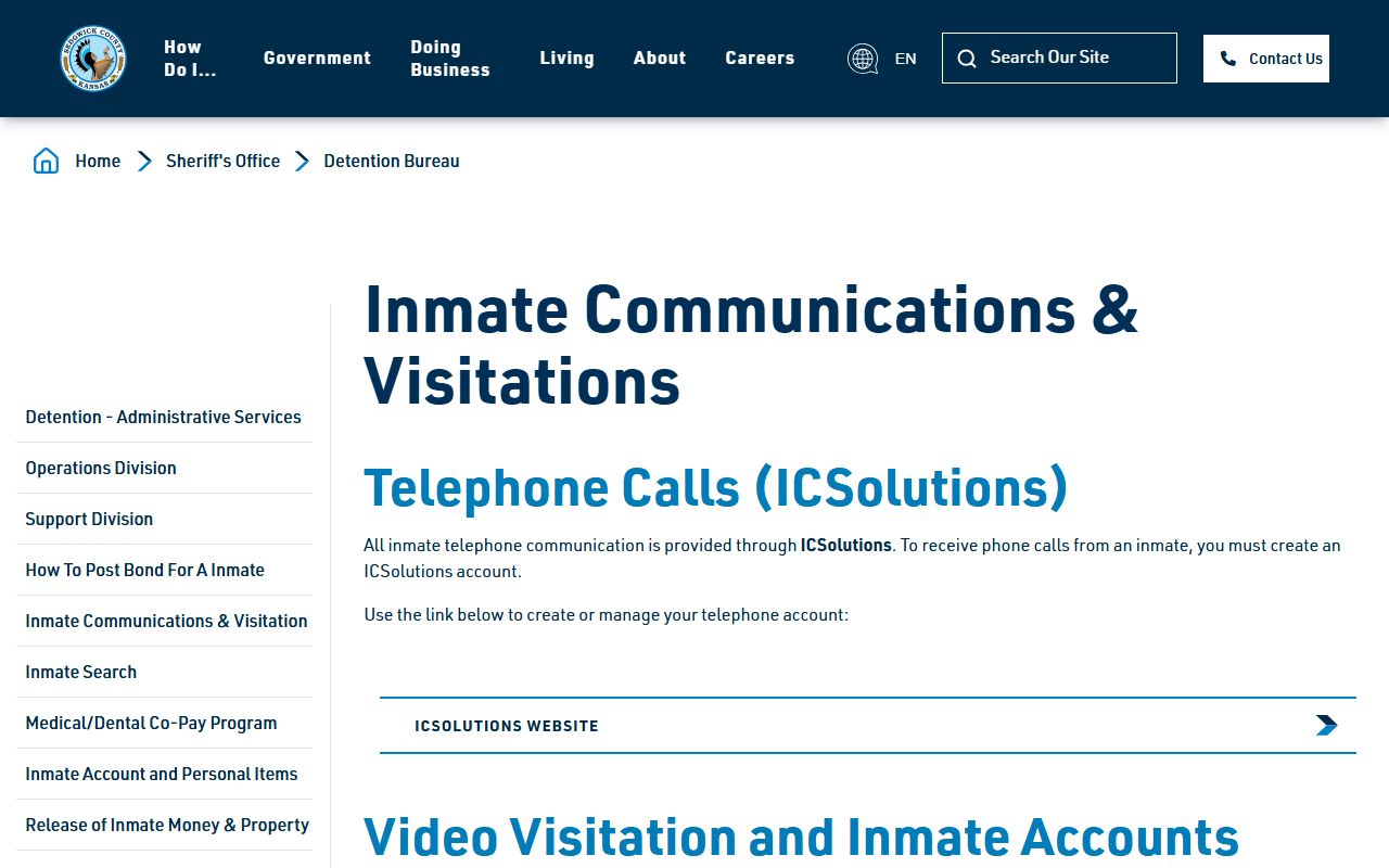 Sedgwick County jail inmate visitation schedule and Securus options