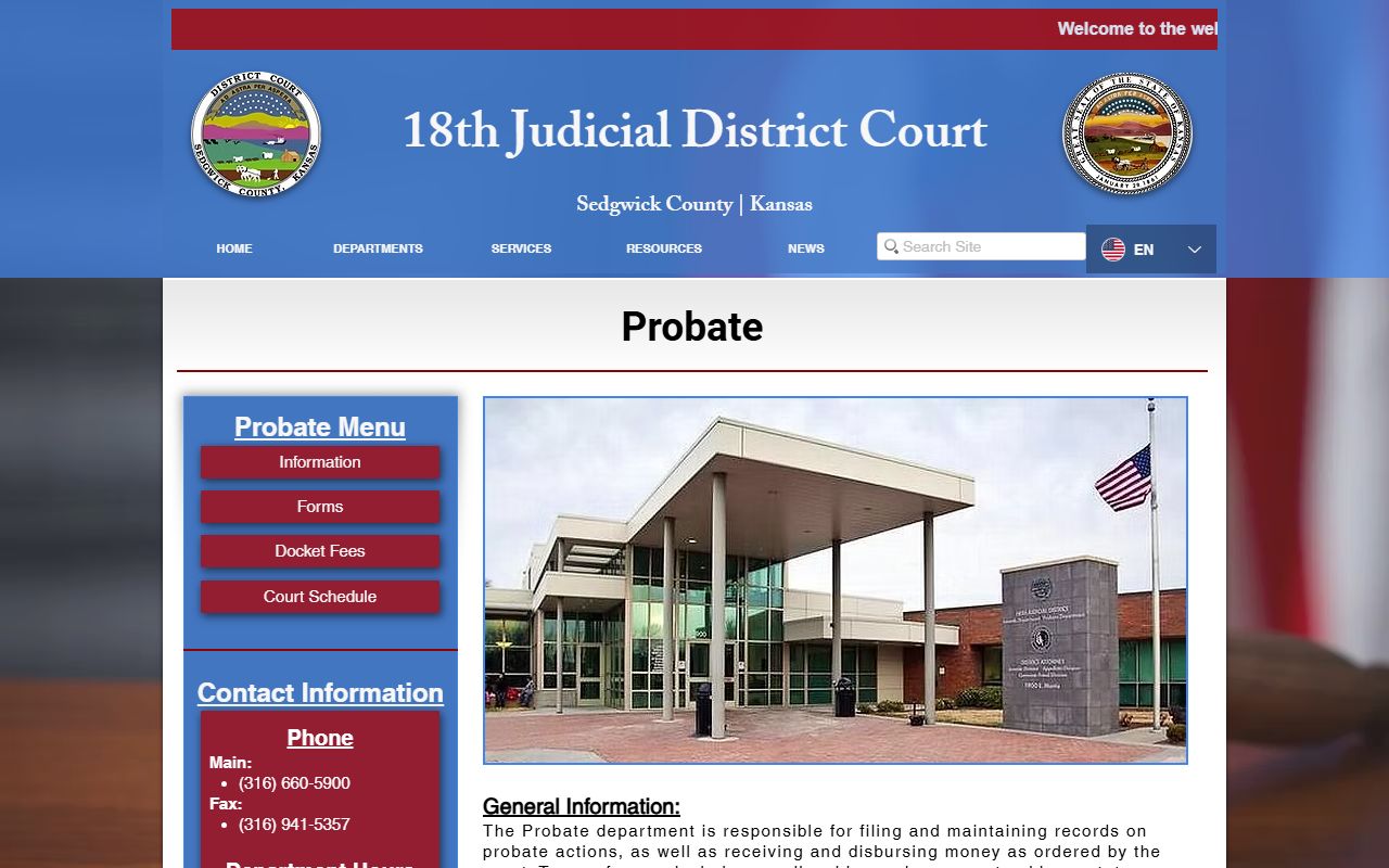 Sedgwick County Probate Department page covering estate and guardianship records