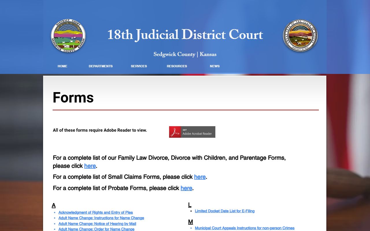 Sedgwick County court forms library for probate records