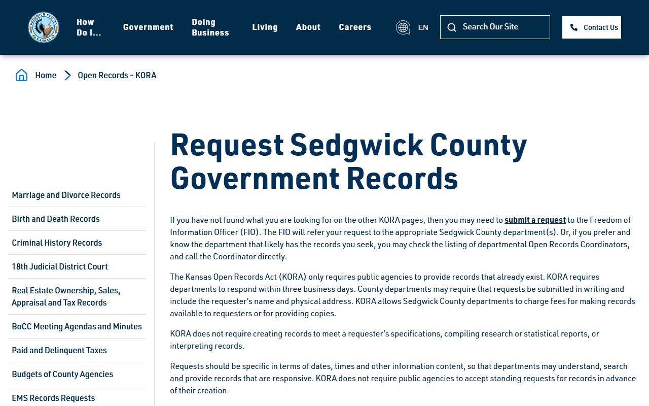 Sedgwick County KORA request instructions for public records