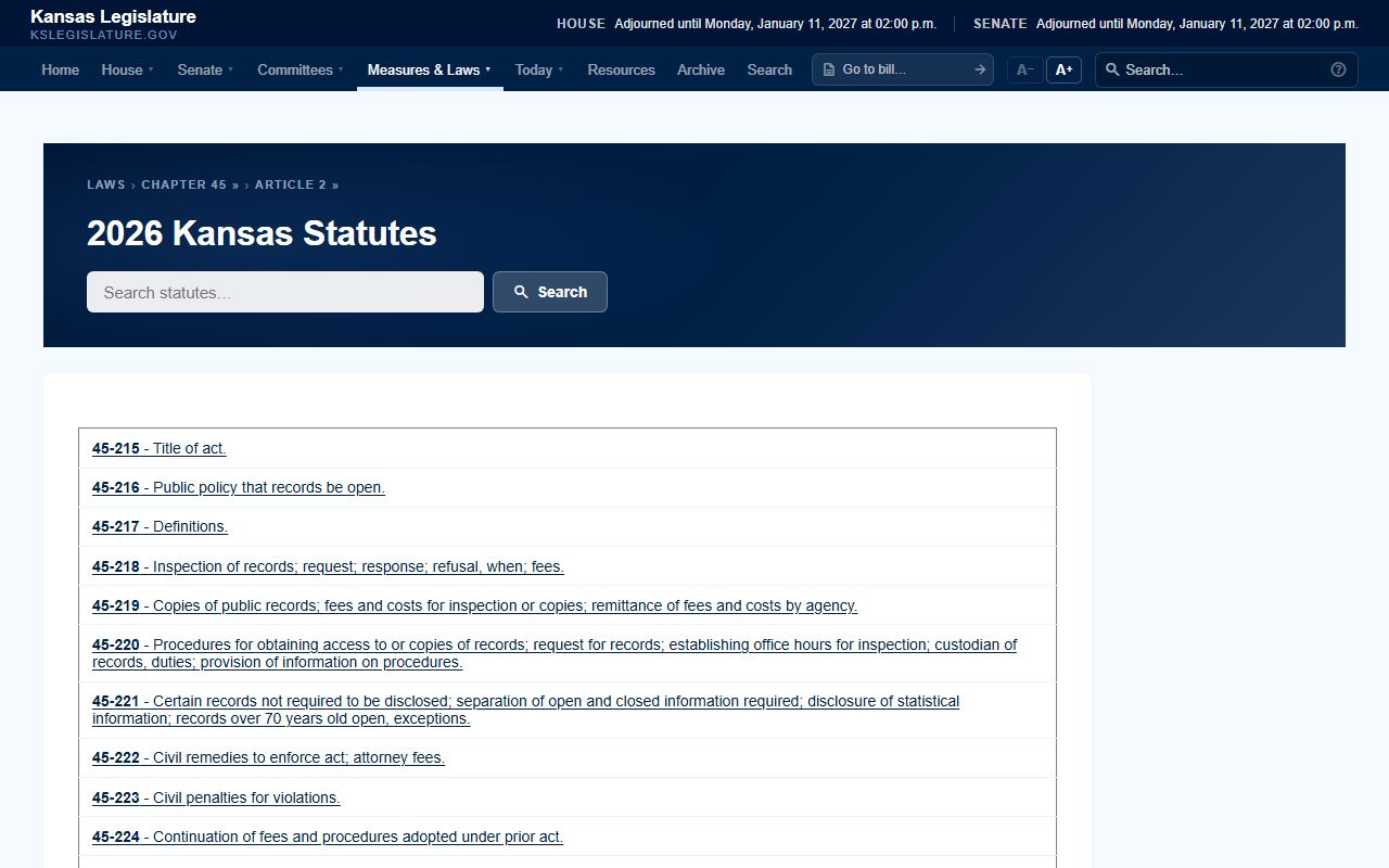 Kansas Open Records Act statute article behind Sedgwick County public records
