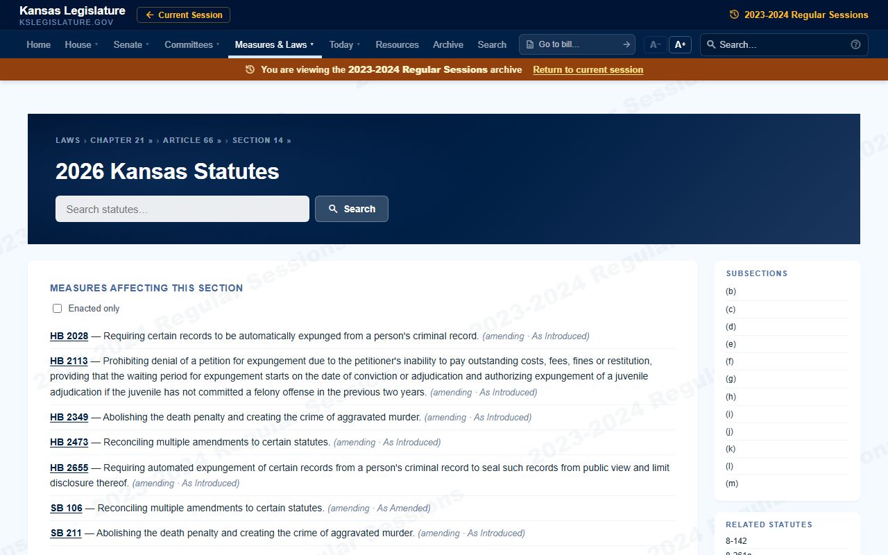 K.S.A. 21-6614 expungement statute affecting Sedgwick County public records