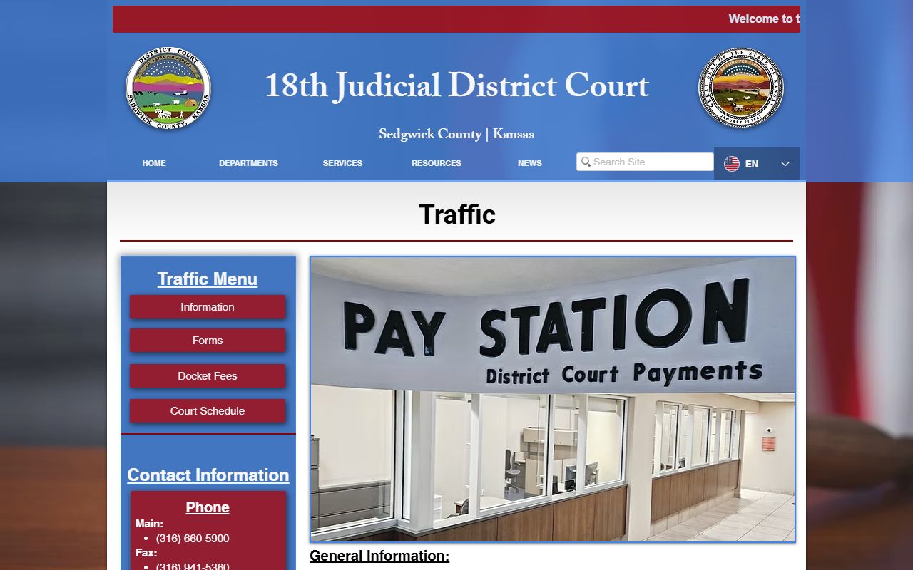 Sedgwick County traffic court records department page with citation detail