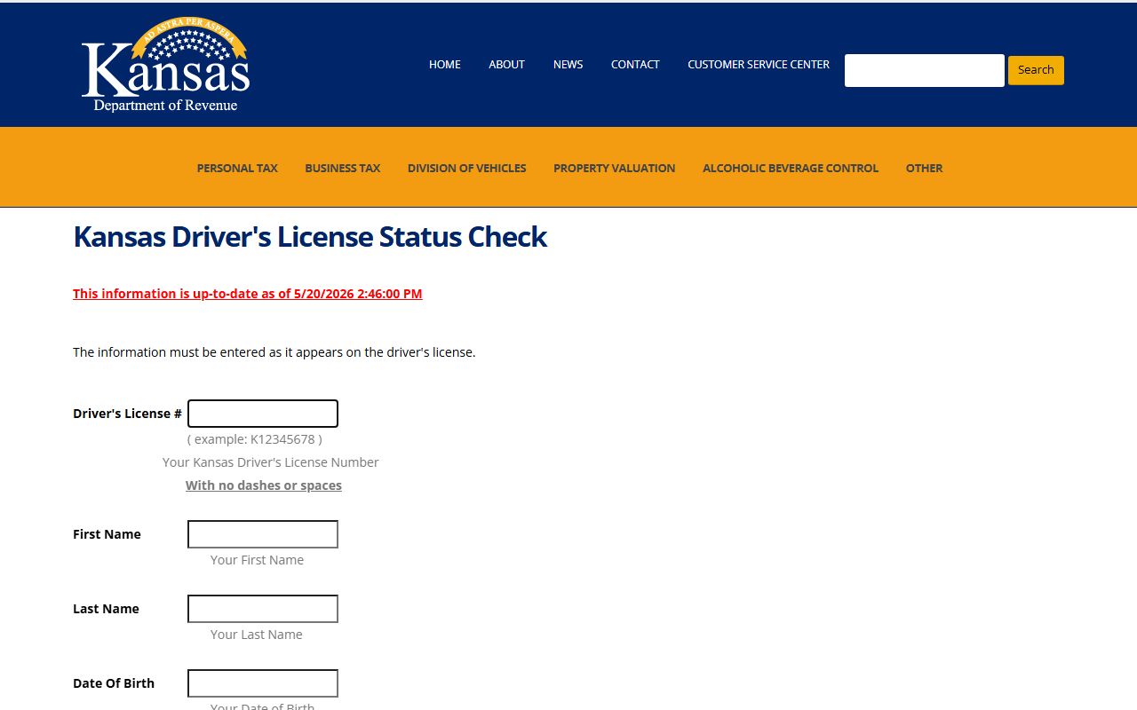 Kansas driver license status checker, separate from Sedgwick County traffic court records