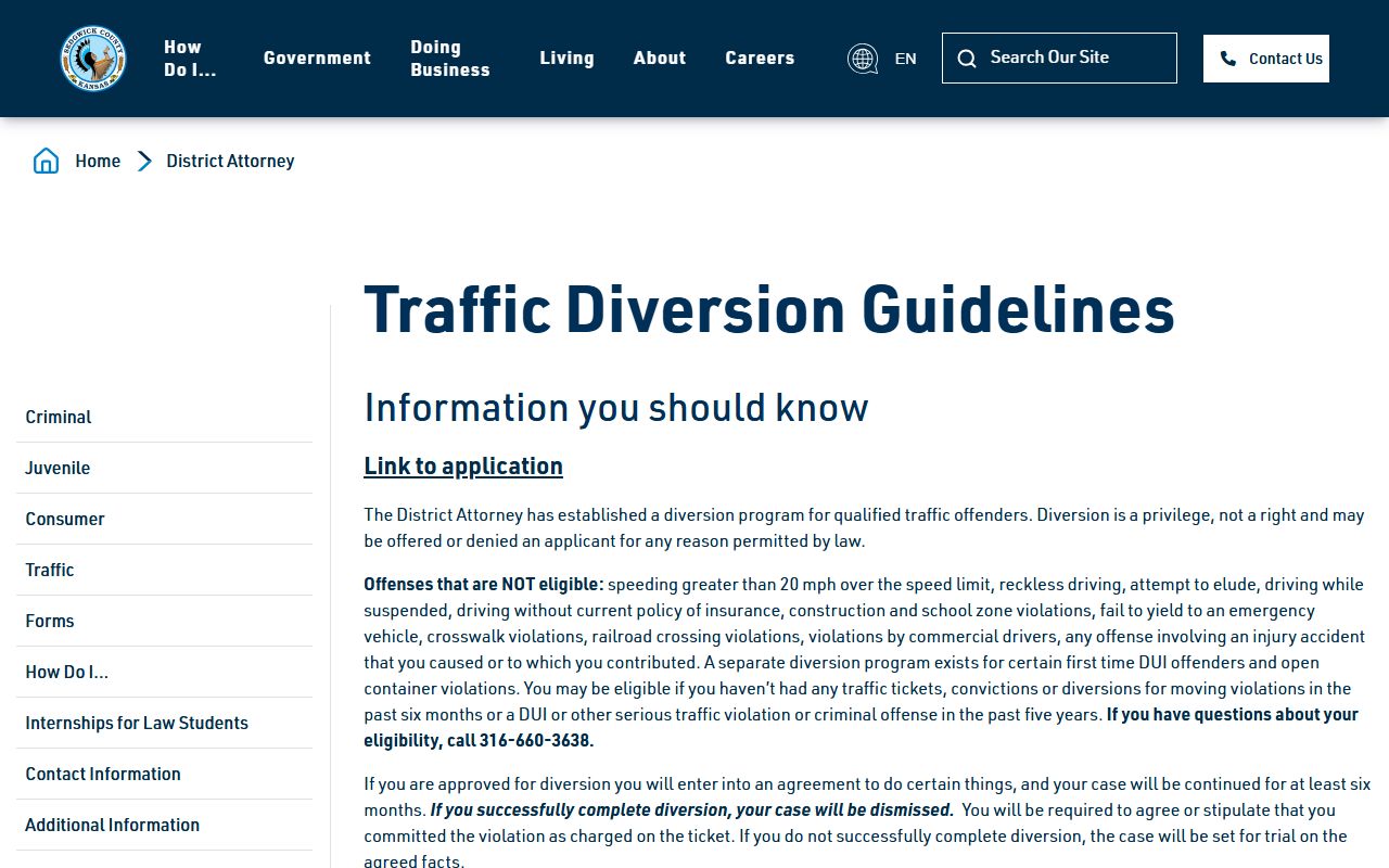 Sedgwick County traffic diversion guidelines affecting traffic court records