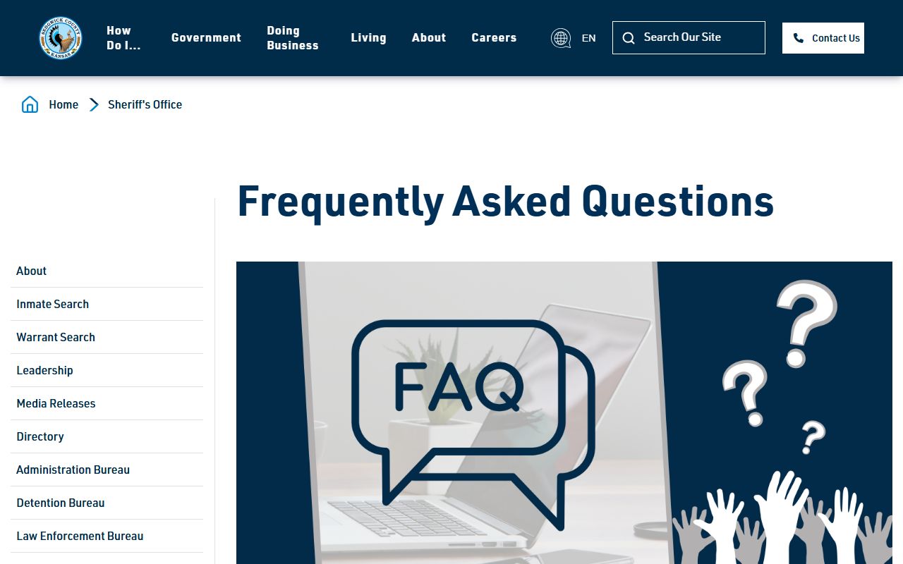 Sedgwick County Sheriff FAQ explaining how to check and handle a warrant